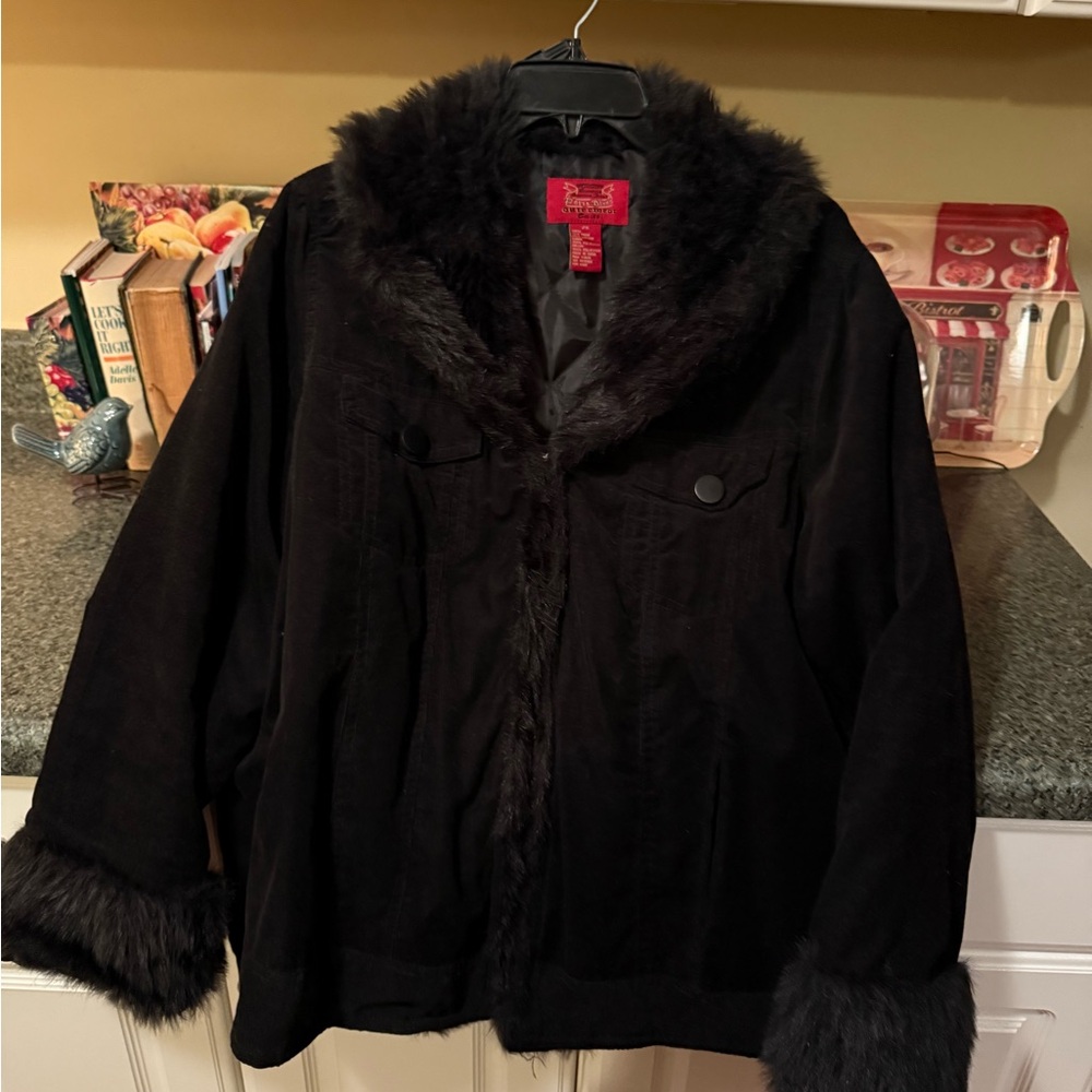Women's Black Faux Fur Trim Jacket